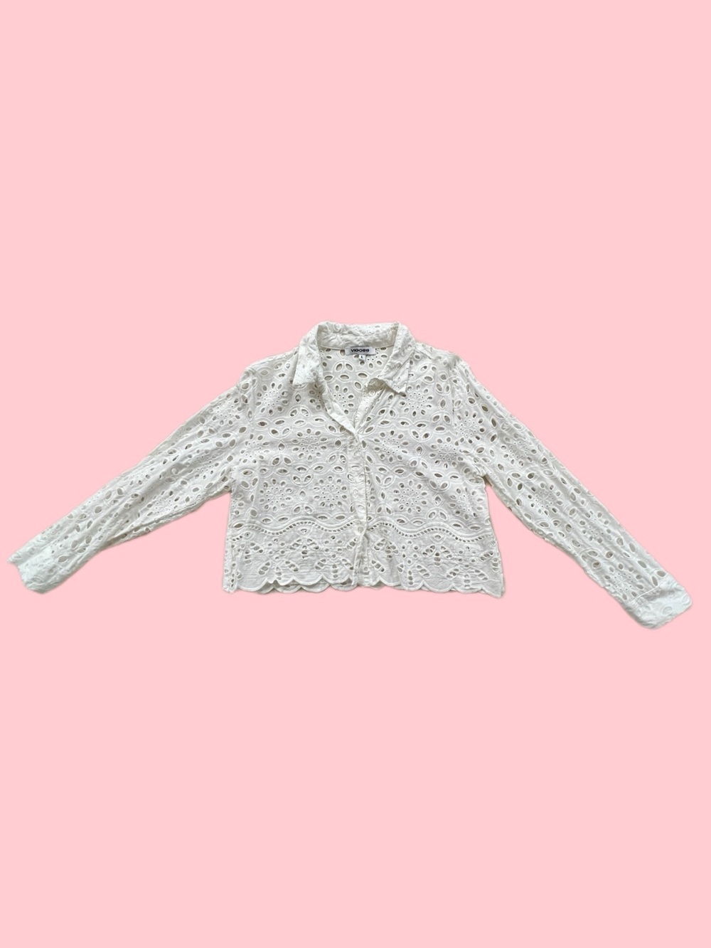 Vigoss White Eyelet Lace 100% Cotton Button-Up Top US Women’s Large